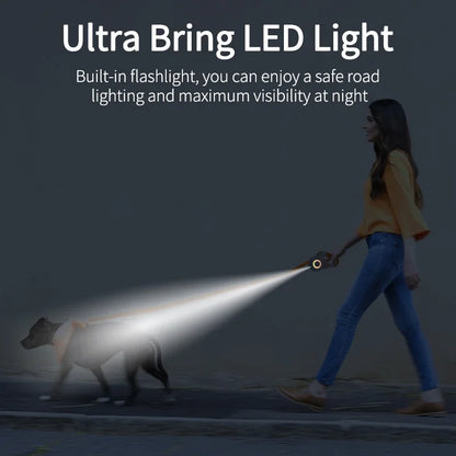 LED Dog Leash 🌈 Retractable & Rechargeable Light-Up Lead (3M/5M)