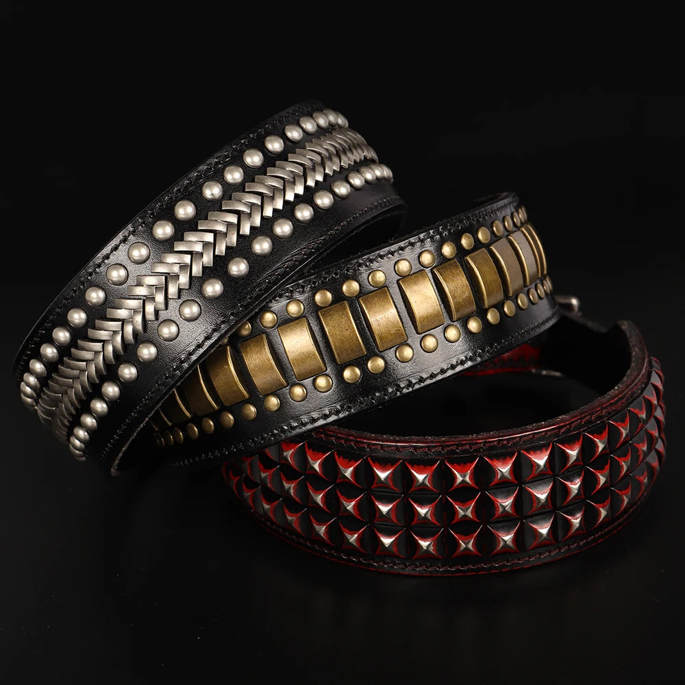 💎 Leather Dog Collar 🐶 Wide Rivet Design for Medium & Large Dogs