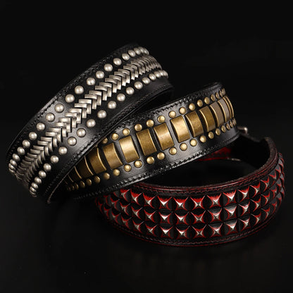 💎 Leather Dog Collar 🐶 Wide Rivet Design for Medium & Large Dogs