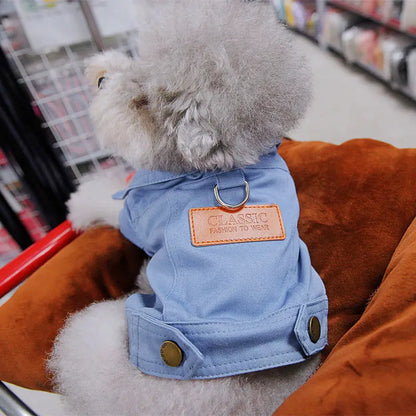 🧥 Dog Denim Jacket 🌼 Spring Vest with Leash Ring for Small Pets