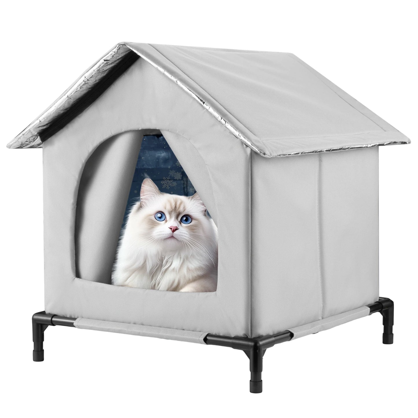 🏠 All-Season Waterproof Cat House 🧊🔥 Heated & Cooled Foldable Shelter for Indoor/Outdoor