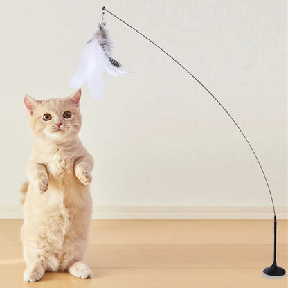 🐾 Feather Cat Toy 🎣 Interactive Wand with Suction Base