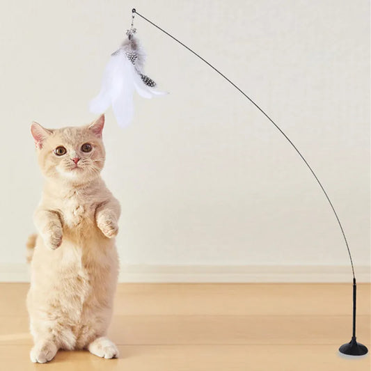 🐾 Feather Cat Toy 🎣 Interactive Wand with Suction Base