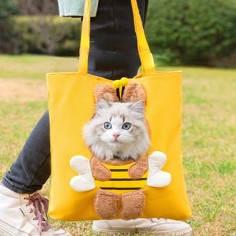 👜 Pet Canvas Travel Tote – Cute Breathable Carrier for Cats & Small Dogs