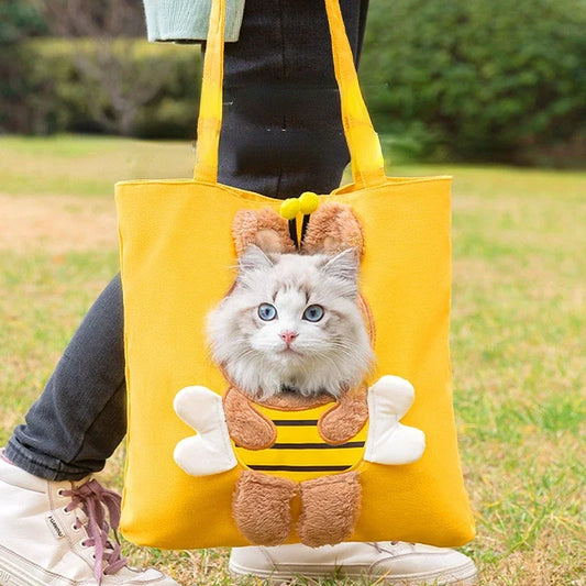 👜 Pet Canvas Travel Tote – Cute Breathable Carrier for Cats & Small Dogs