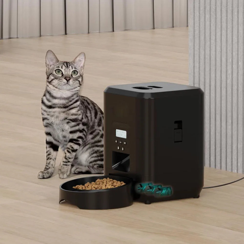 Smart automatic pet feeder with LCD display for cats and dogs, timed food dispenser