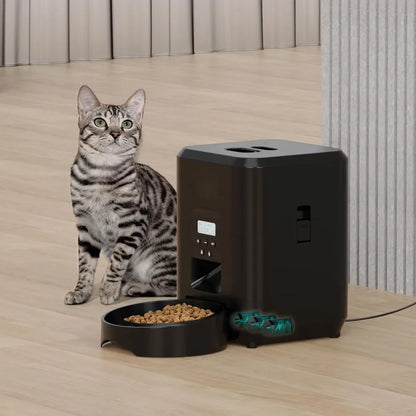 Smart automatic pet feeder with LCD display for cats and dogs, timed food dispenser