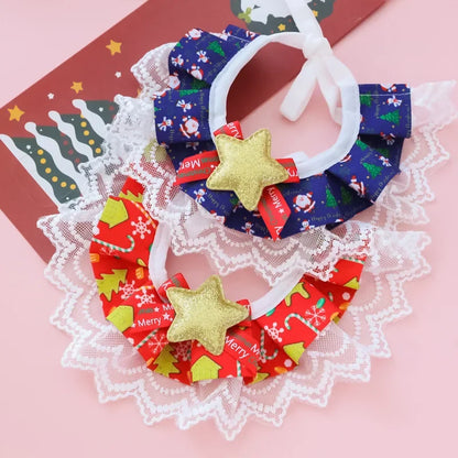 🎀 Christmas Pet Lace Scarf 🎄 Holiday Bib for Cats & Small Dogs
