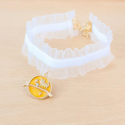 🌙 Moon Charm Cat Collar 🌟 Lace Adjustable Necklace for Cats & Small Dogs