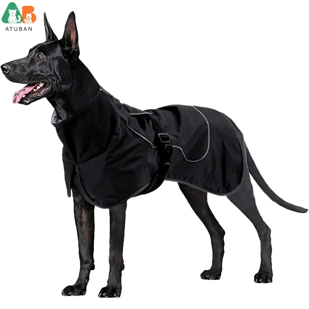 Waterproof dog jacket raincoat with fleece lining and reflective strips for cold weather outdoor walks
