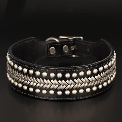 💎 Leather Dog Collar 🐶 Wide Rivet Design for Medium & Large Dogs