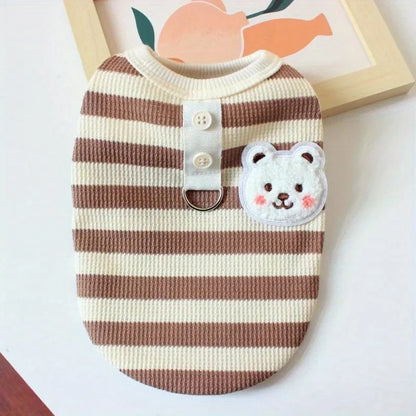 🐶 Striped Dog T-Shirt 🐾 Summer Vest with Built-in Leash Ring for Small Pets