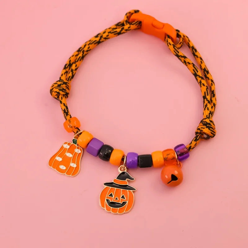 🎃 Halloween Beaded Pet Collar 🎀 Cute Festive Bell Necklace for Cats & Dogs