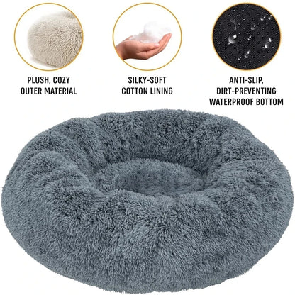 🛏️ Plush Donut Pet Bed 🐶🐱 Ultra-Soft & Washable Calming Bed for Cats and Dogs
