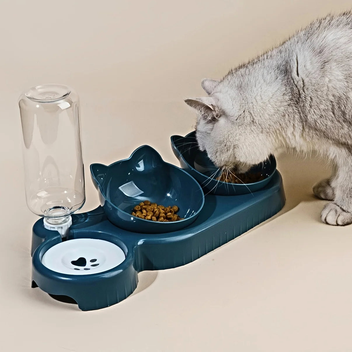 🐾 Tilted Cat Bowl Set with Gravity Water Feeder | 3-in-1 Pet Feeding Station 🐾