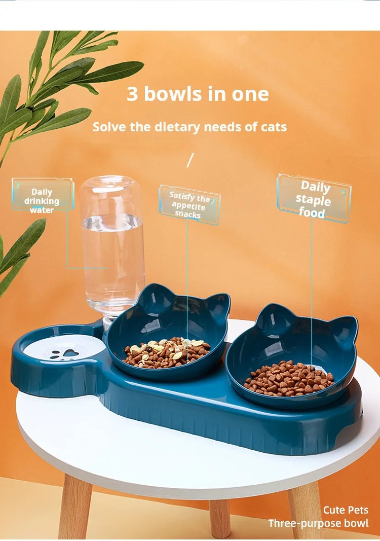 🐾 Tilted Cat Bowl Set with Gravity Water Feeder | 3-in-1 Pet Feeding Station 🐾