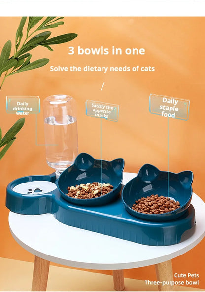 🐾 Tilted Cat Bowl Set with Gravity Water Feeder | 3-in-1 Pet Feeding Station 🐾