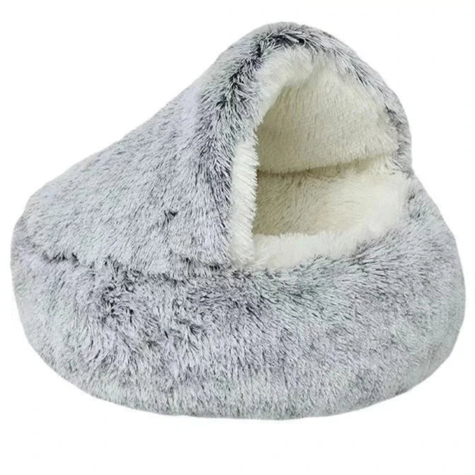 Winter Plush Cat Bed Semi-Enclosed Cozy Nest for Cats