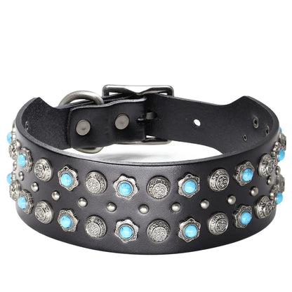 💎 Leather Dog Collar 🐶 Wide Rivet Design for Medium & Large Dogs