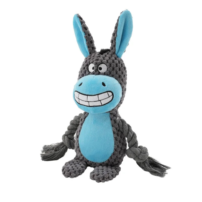 Cartoon Animal Plush Dog Toy 🐾 Squeaky Rope Chew Toy for Small Dogs & Puppies