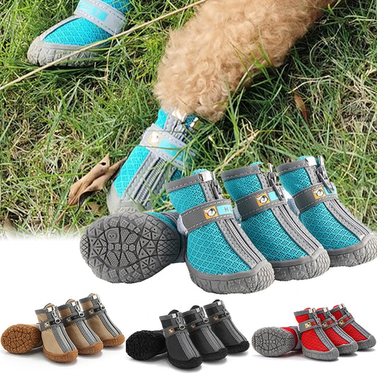 Warm non-slip winter dog shoes with plush lining and breathable waterproof material
