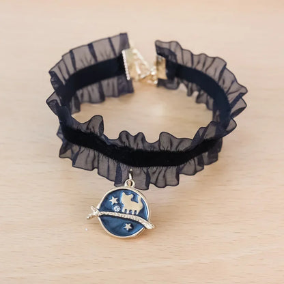 🌙 Moon Charm Cat Collar 🌟 Lace Adjustable Necklace for Cats & Small Dogs