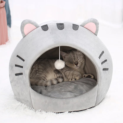 🐾 Super Soft Cat Cave Bed – Warm Semi 🧺 Covered Cotton Nest for Kittens & Small Pets