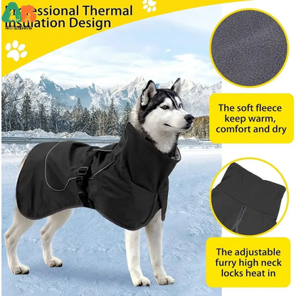 🧥 Waterproof Dog Jacket – Warm Fleece Lined Raincoat with Reflective Design 🐾