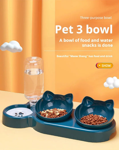 🐾 Tilted Cat Bowl Set with Gravity Water Feeder | 3-in-1 Pet Feeding Station 🐾