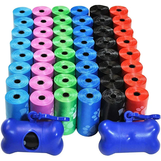 Dog poop bags in assorted colors with bone dispenser, bulk 120 roll set
