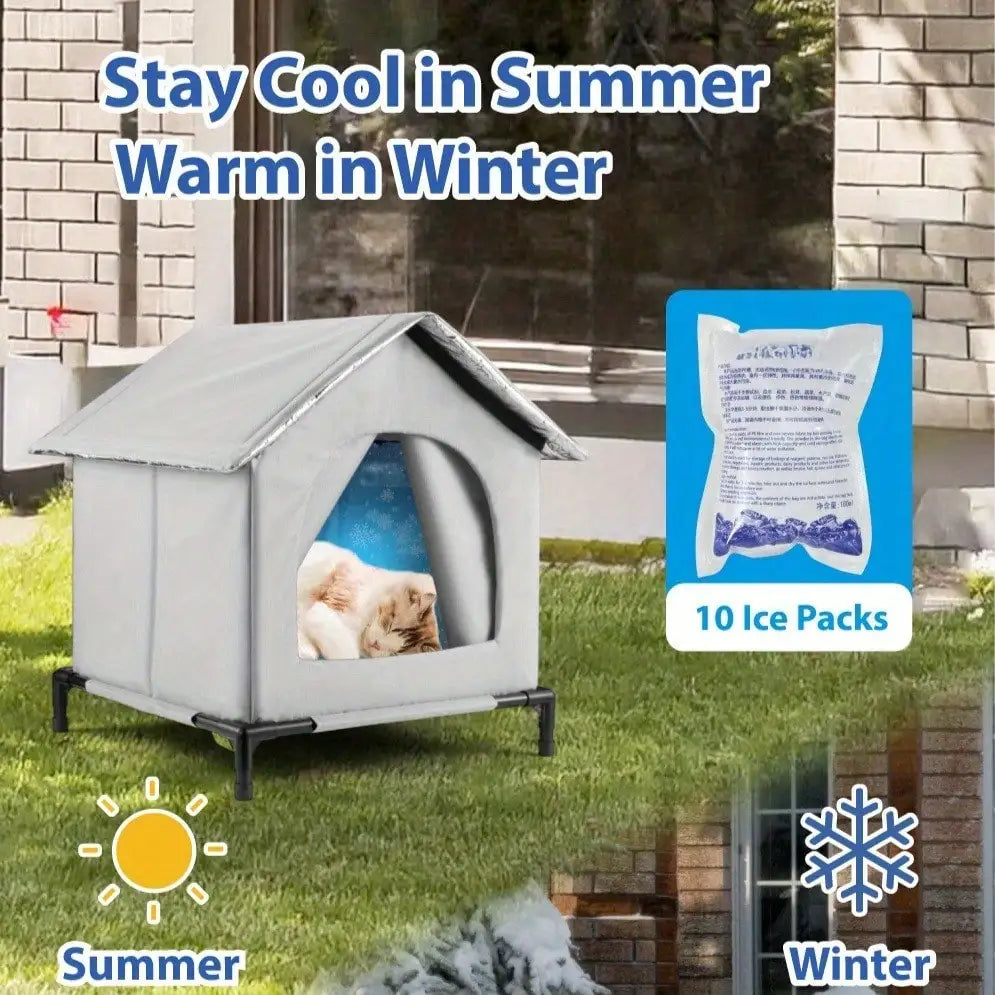 🏠 All-Season Waterproof Cat House 🧊🔥 Heated & Cooled Foldable Shelter for Indoor/Outdoor