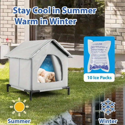 🏠 All-Season Waterproof Cat House 🧊🔥 Heated & Cooled Foldable Shelter for Indoor/Outdoor