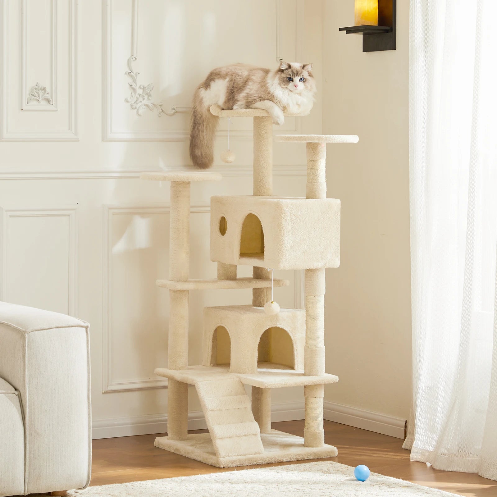 54-inch multi-level indoor cat tree tower with condo, sisal scratching posts, and stable perches
