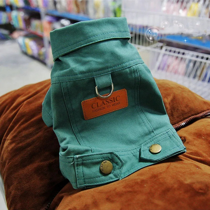 🧥 Dog Denim Jacket 🌼 Spring Vest with Leash Ring for Small Pets