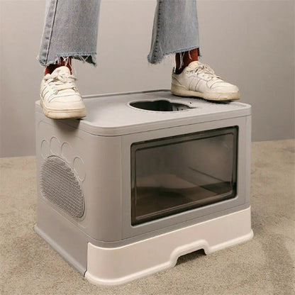 🐱 Foldable Enclosed Cat Litter Box with Top & Front Entry 🚪