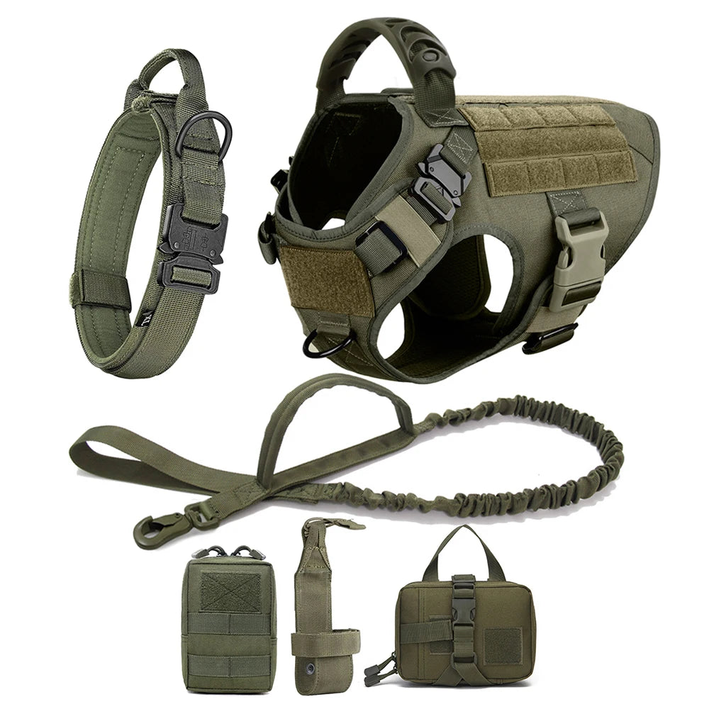 Tactical Dog Harness Set – Large Dog Vest + Leash + Collar