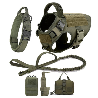 Tactical Dog Harness Set – Large Dog Vest + Leash + Collar