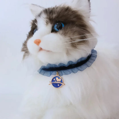🌙 Moon Charm Cat Collar 🌟 Lace Adjustable Necklace for Cats & Small Dogs