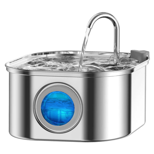 3.2L stainless steel pet water fountain with clear window for cats and dogs
