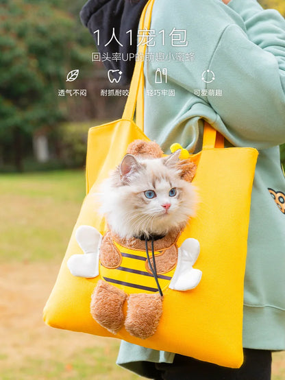 👜 Pet Canvas Travel Tote – Cute Breathable Carrier for Cats & Small Dogs