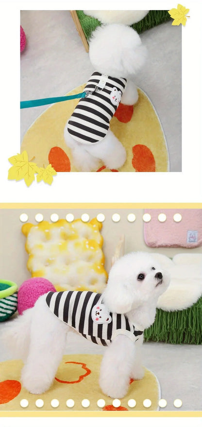🐶 Striped Dog T-Shirt 🐾 Summer Vest with Built-in Leash Ring for Small Pets