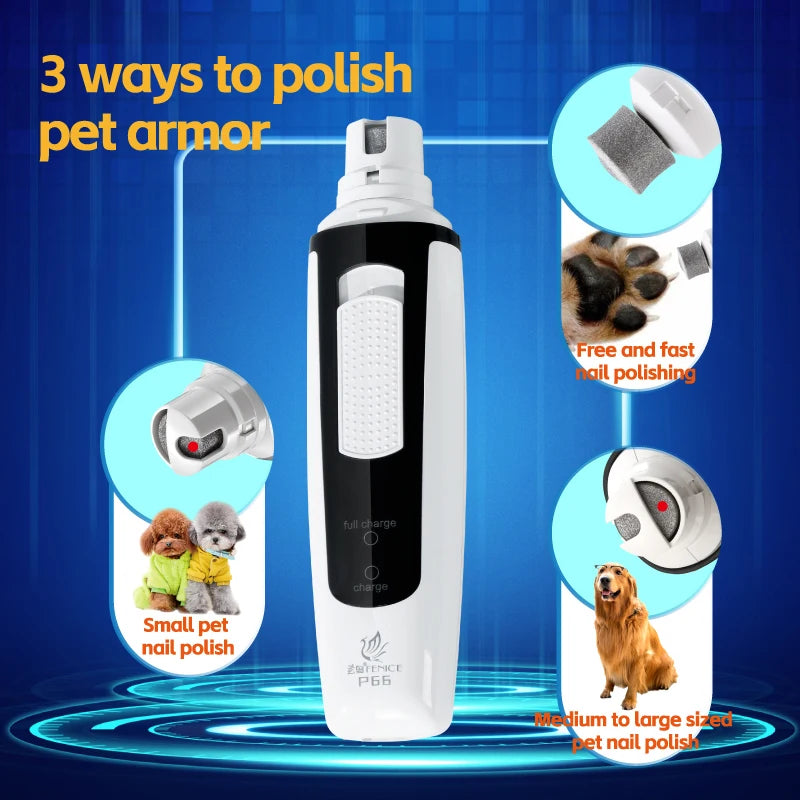 🔇 Electric Pet Nail Grinder 🐾 Rechargeable & Quiet with Diamond Head (P66)