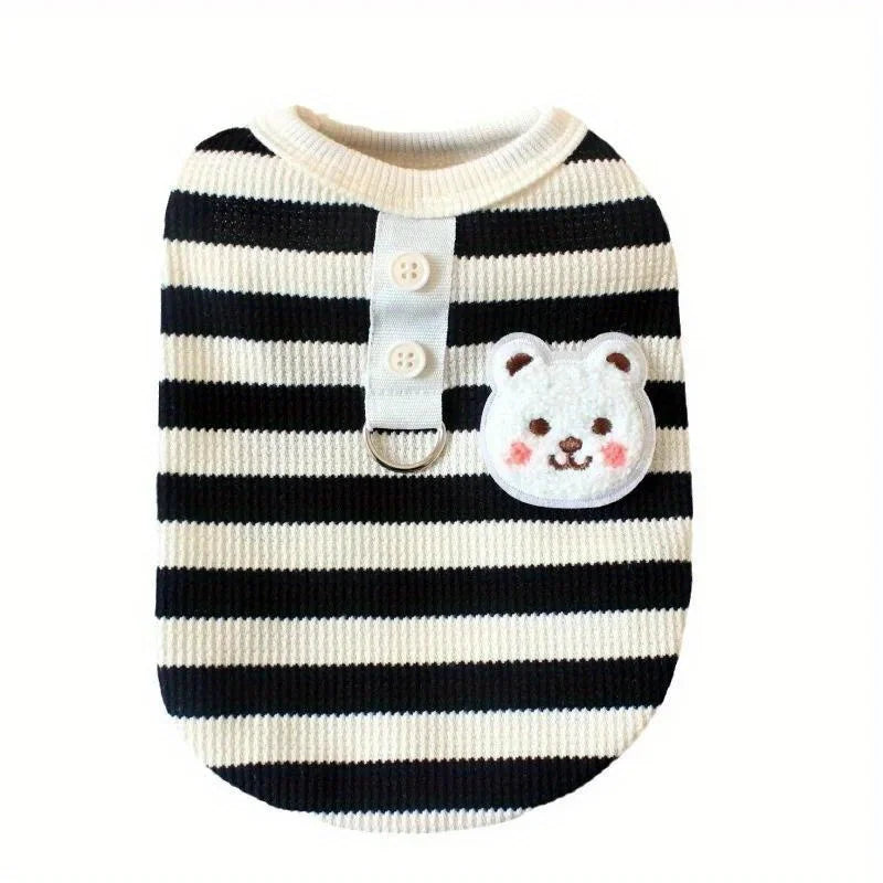 🐶 Striped Dog T-Shirt 🐾 Summer Vest with Built-in Leash Ring for Small Pets