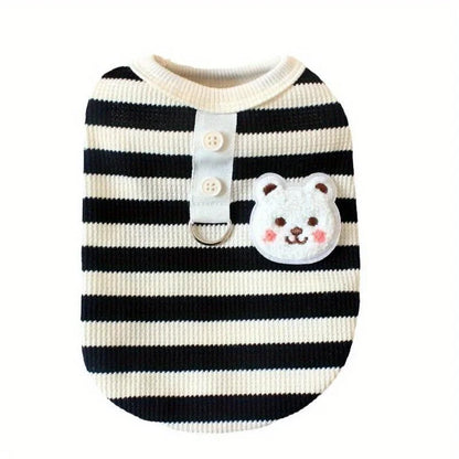 🐶 Striped Dog T-Shirt 🐾 Summer Vest with Built-in Leash Ring for Small Pets