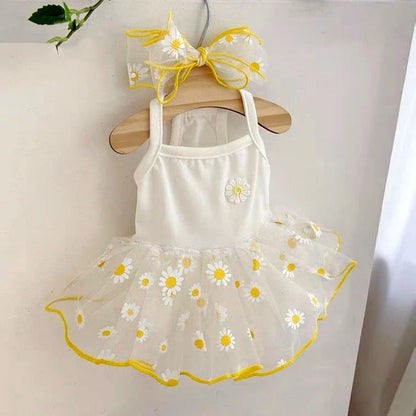 🌞 Sunflower Summer Dog Dress 🌻 Cute Mesh Princess Skirt for Small Dogs & Cats