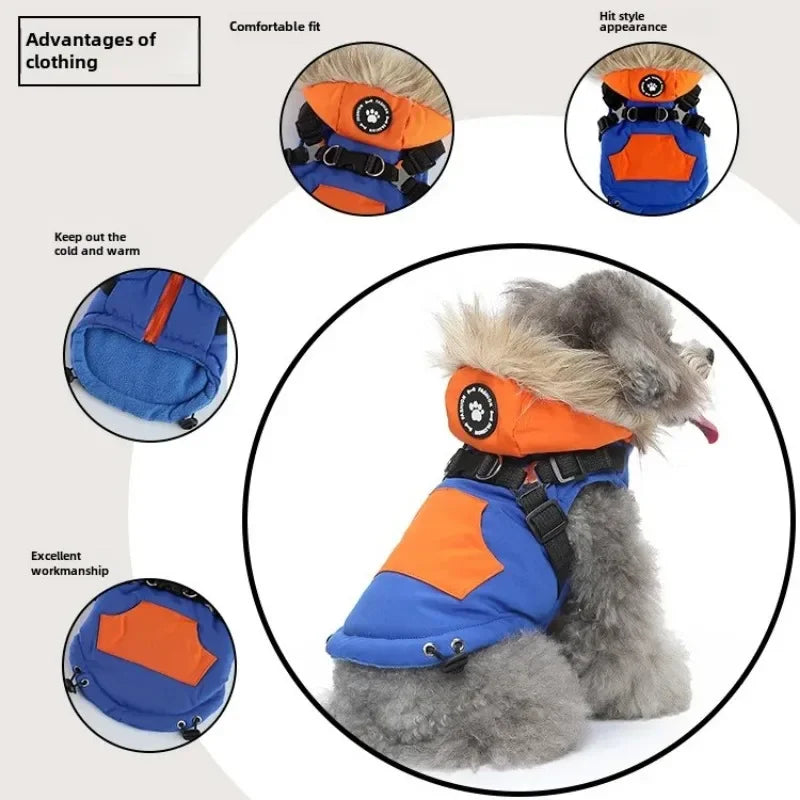 🧥 Winter Dog Jacket 🌟 Reflective Harness Coat with Zipper for Small Pets