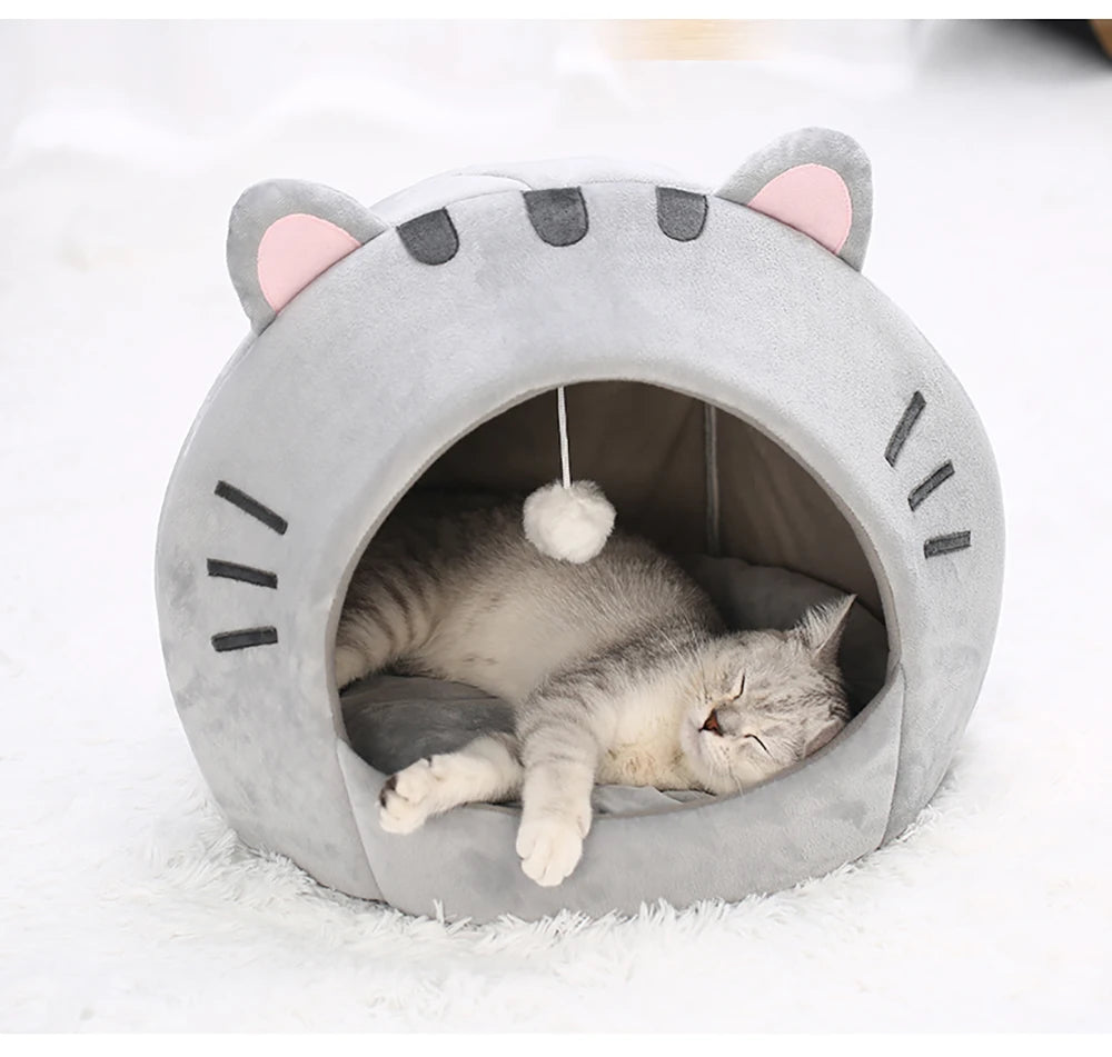 🐾 Super Soft Cat Cave Bed – Warm Semi 🧺 Covered Cotton Nest for Kittens & Small Pets