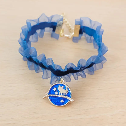 🌙 Moon Charm Cat Collar 🌟 Lace Adjustable Necklace for Cats & Small Dogs