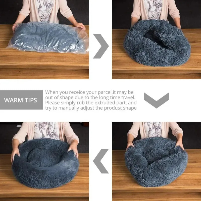 🛏️ Plush Donut Pet Bed 🐶🐱 Ultra-Soft & Washable Calming Bed for Cats and Dogs