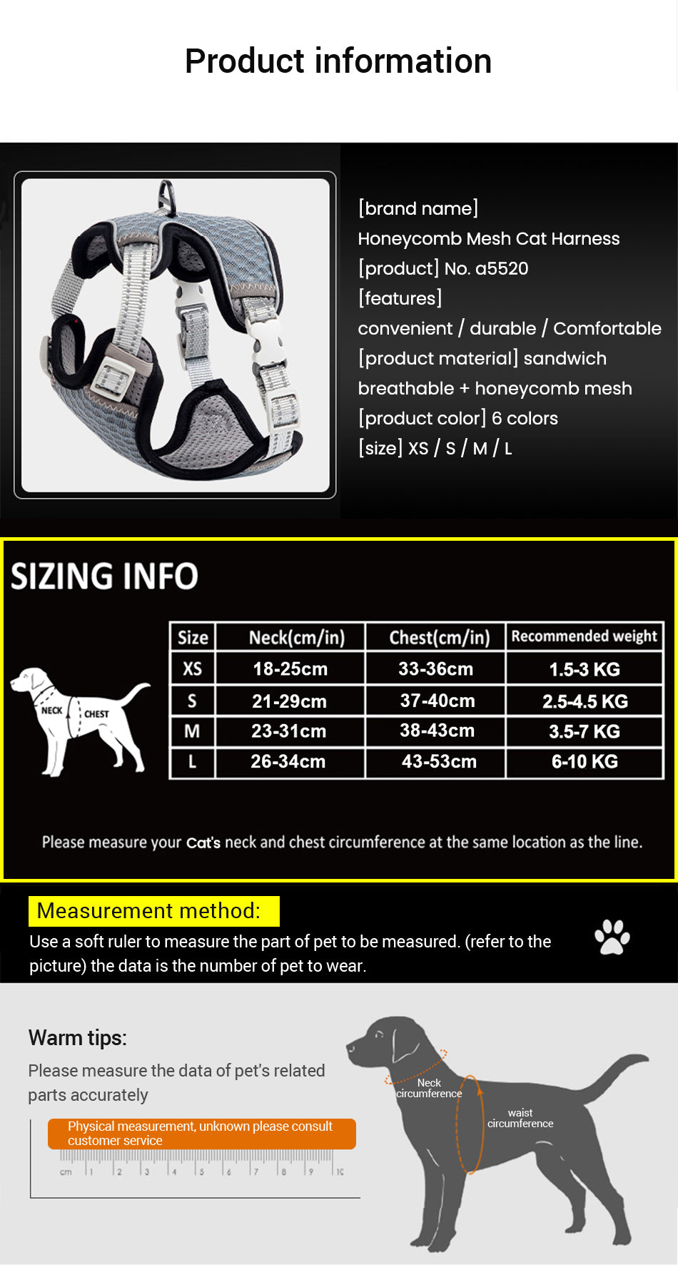 🐱 Cat Harness & Leash Set 🐾 Adjustable & Escape-Proof Design
